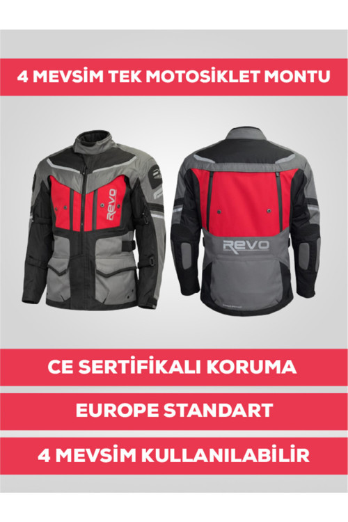 Stork Kırmızı 4 Mevsim Unisex Motosiklet Montu Ce Korumalı Reflektörlü