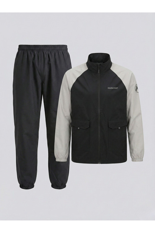 Siyah-Beyaz Suya Dayanıklı Alt Üst Motosiklet Yağmurluk Seti–Taşıma Kılıflı, Oxford Kumaş Membranlı