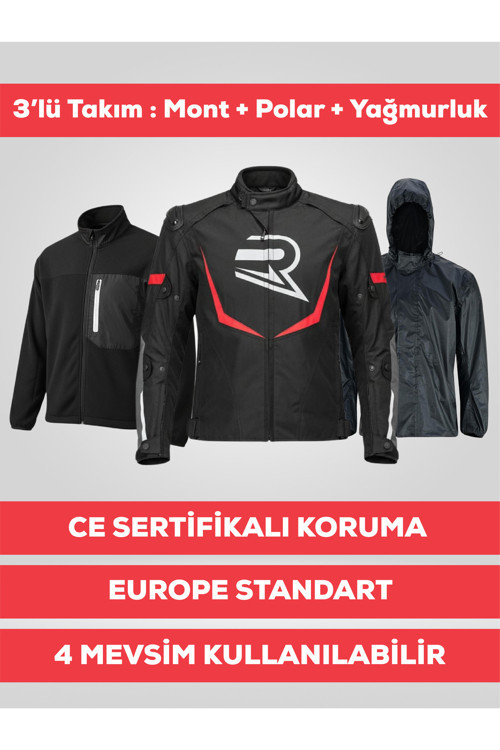 Hawk Kırmızı Unisex Motosiklet Montu 3 Katmanlı 4 Mevsim Ce Korumalı Reflektörlü