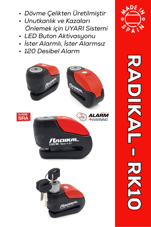 Rk10 Dövme Çelik Onaylı Motosiklet Disk Kilit Alarmı 120Db Güçlendirilmiş Su Geçirmez Kilit