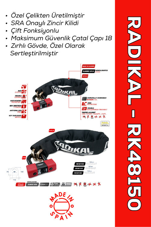 Rk48150 Sra Onaylı Çift Fonksiyonlu Özel Çelik Zincir Kilit - Hırsızlığa Karşı Yüksek Güvenlikli