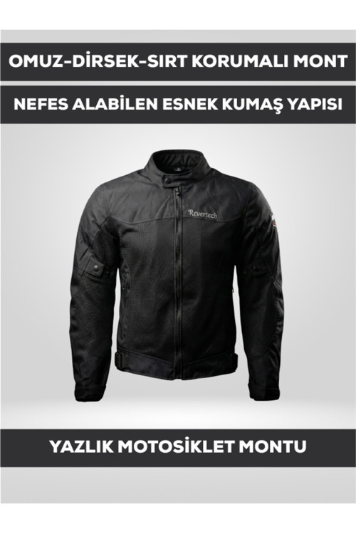 Siyah Yazlık Fileli Motosiklet Montu Ce Korumalı Nefes Alan Hafif Mont