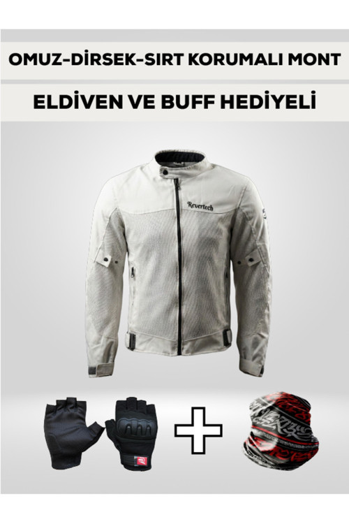 Revertech Aura Beyaz / Bel, Dirsek Ve Sırt Korumalı Motosiklet Montu + Eldiven Ve Buff Hediyeli