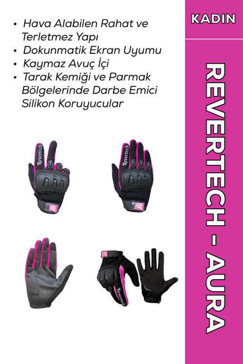 Revertech Aura Pembe - Dokunmatik Ekran Uyumlu Kadın Motosiklet Eldiveni + Buff Hediyeli
