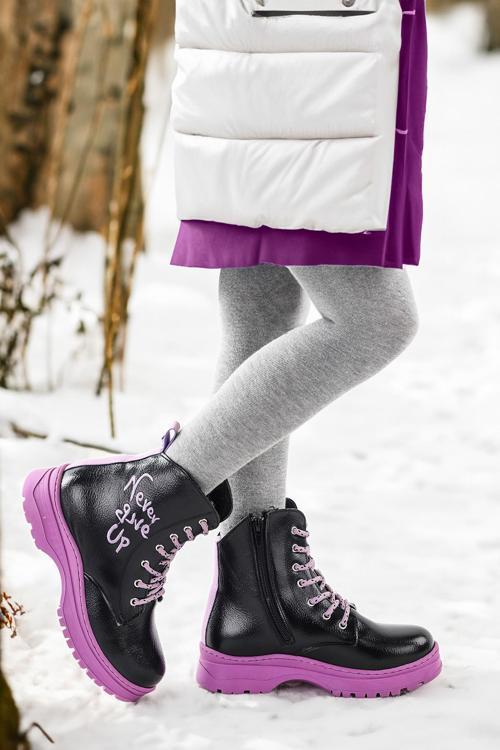 Termo Taban Kız Çocuk Bot 610 Çatlak Siyah - Lila