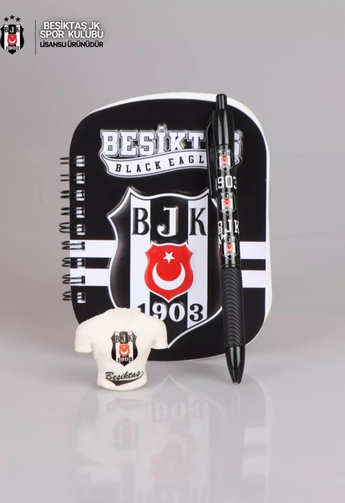 LİSANSLI BEŞİKTAŞ 3D NOT DEFTERİ,0.7 MM UÇLU KALEM VE FORMA TASARIM SİLGİ SETİ