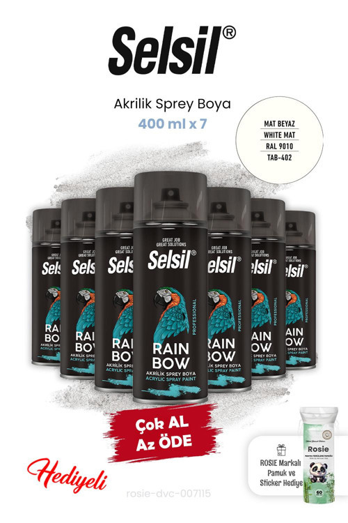 400 ml x 7, Mat Beyaz Akrilik Sprey Boya ve Rosie