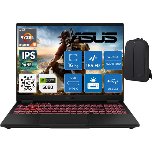 Tuf Gaming A16 FA608PM Amd Ryzen 9 8940HX RTX5060 (8gb) 115W 165HZ 24GB Ram Ddr5 2tb SSD 16''wuxga IPS Panel WINDOWS11 R