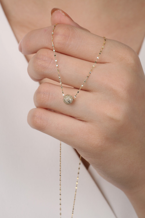 14 Ayar Altın Aynalı Zincir Simli Dorika Kolye