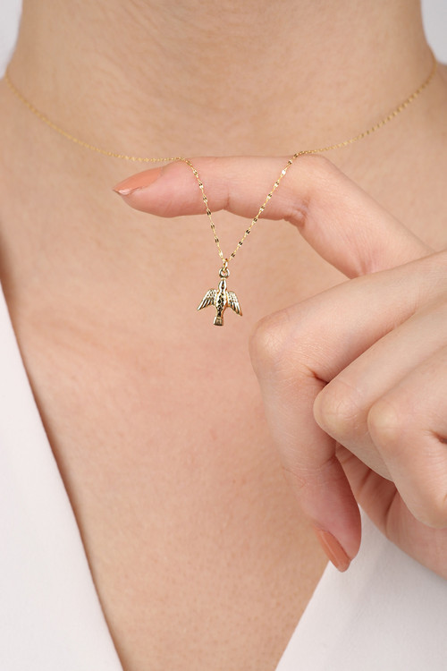 14 Ayar Altın Aynalı Kuş Kolye