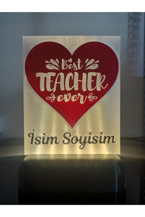 Öğretmene Hediyelik Isimli Dekoratif Led Lamba M1 - Kablolu Adaptörlü - Günışığı Led Işıklı