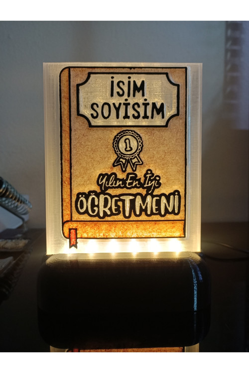 Öğretmene Hediyelik Isimli Dekoratif Led Lamba M6 - Kablolu Adaptörlü - Günışığı Led Işıklı