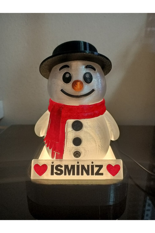 Kişiye Özel Hediyelik Isimli Kardan Adam Dekoratif Led Lamba - Adaptörlü - Günışığı Ledli