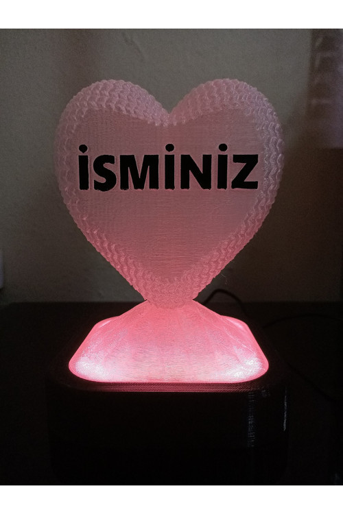 Kişiye Özel Hediyelik Isimli Kalp Figürlü Dekoratif Led Lamba - Adaptörlü - Pembe Işıklı