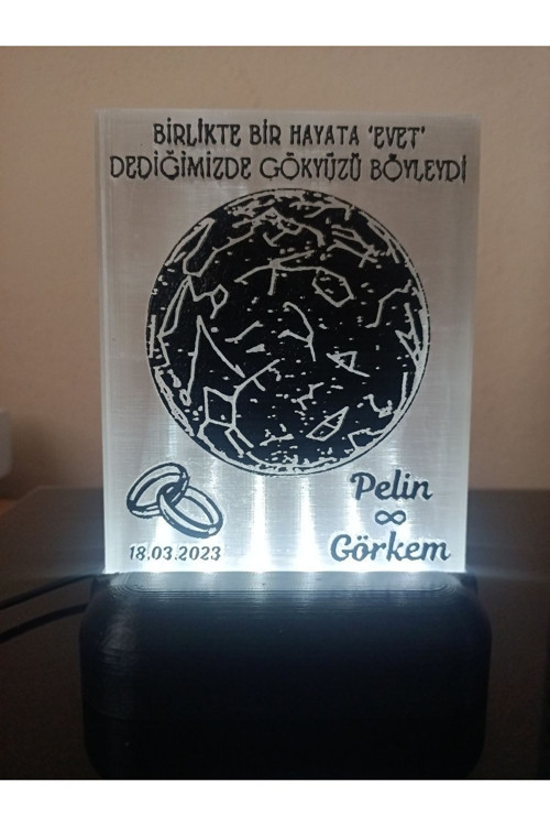 Dekoratif Led Lamba Kişiselleştirilebilir Yıldız Haritası Kablolu Adaptörlü Beyaz Led Işıklı