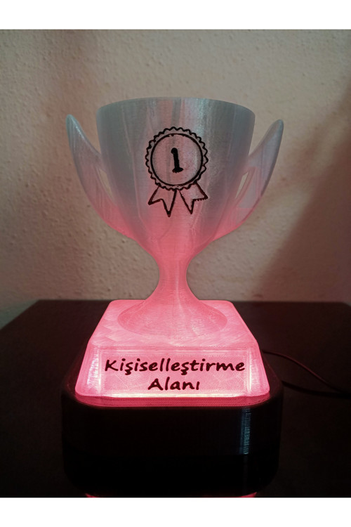 Kişiye Özel Hediyelik Isimli Ödül Kupası Dekoratif Led Lamba - Adaptörlü - Pembe Işıklı