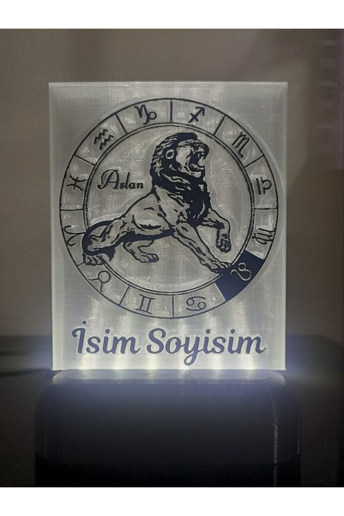 Aslan Burcu Kişiye Özel Isimli Dekoratif Led Lamba - Kablolu Adaptörlü - Beyaz Işıklı