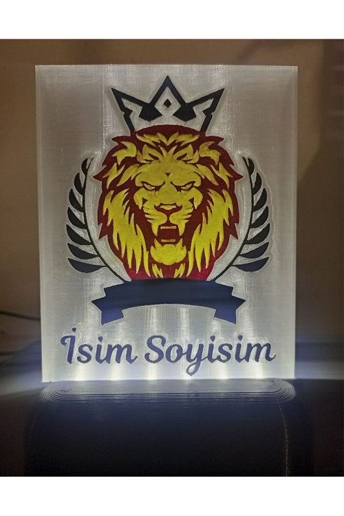 Dekoratif Led Lamba Kişiye Özel Isimli Sarı Kırmızı Aslan M2 Kablolu Beyaz Işıklı