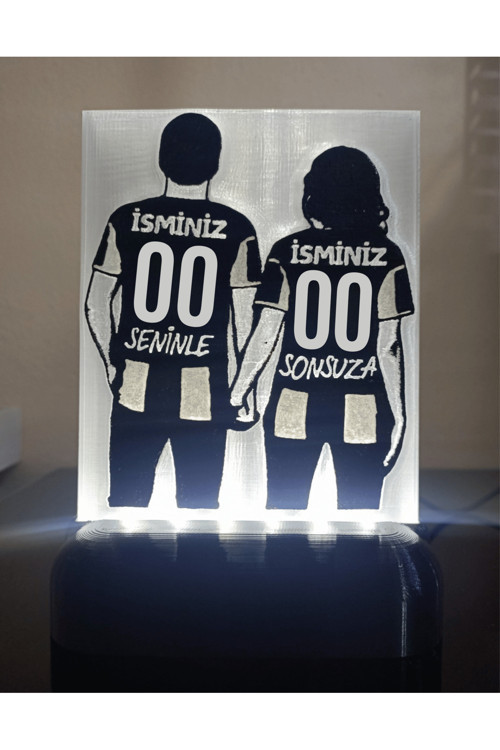 Sevgiliye - Eşe Hediyelik Isme Özel Siyah-Beyaz Forma Desenli Dekoratif Led Lamba - Kablolu