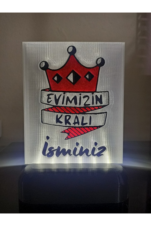 Kişiye Özel İsimli Babaya Hediyelik Kablolu Led Lamba - M3 - Evimizin Kralı - Beyaz Işıklı