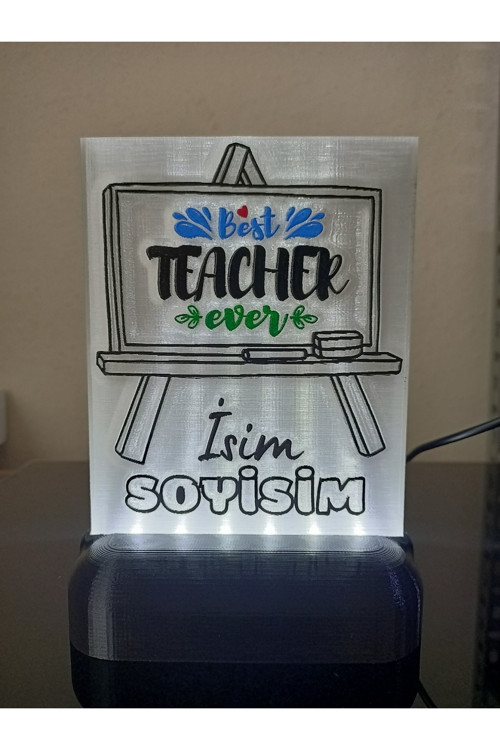 Öğretmene Hediyelik Isimli Dekoratif Led Lamba M2 - Kablolu Adaptörlü - Beyaz Led Işıklı