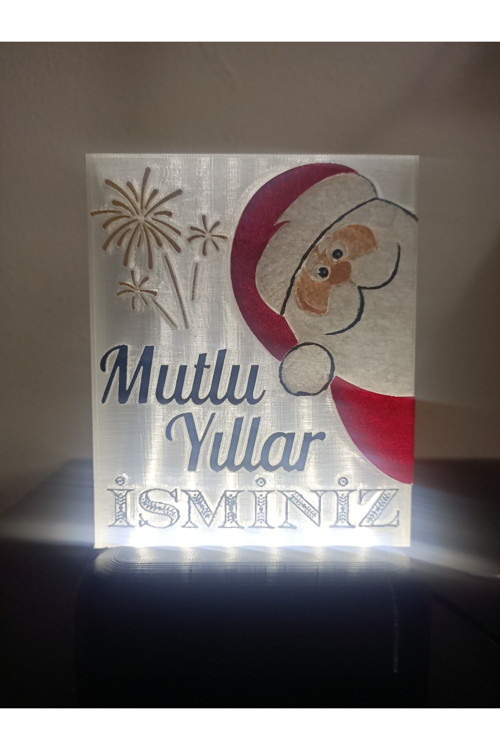 Yılbaşı Hediyesi Isme Özel Dekoratif Led Lamba M3 - Noel Baba - Kablolu Adaptörlü - Beyaz Işıklı