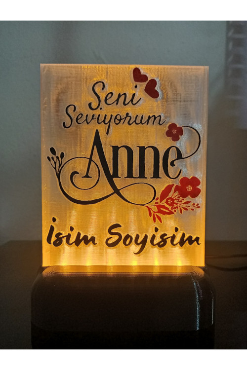 Anneye Özel Hediyelik Kişiselleştirilebilir Dekoratif Led Lamba M6 Amber Işıklı
