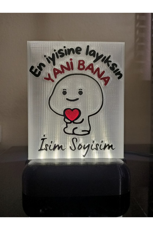 Kişiye Özel İsimli Hediyelik Kablolu Led Lamba - M9 - En İyisine Layıksın Yani Bana - Beyaz Işıklı