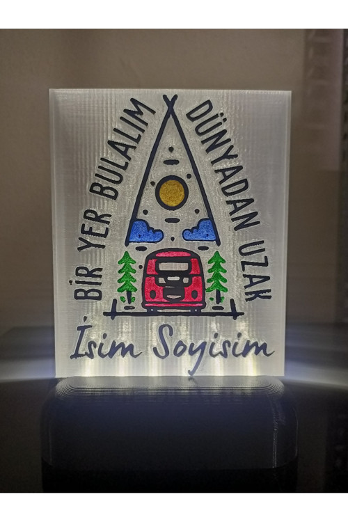 Kişiye Özel İsimli Hediyelik Kablolu Led Lamba - M2 - Bir Yer Bulalım Dünyadan Uzak - Beyaz Işıklı