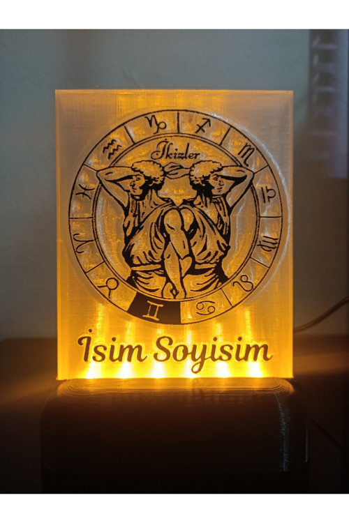 İkizler Burcu Kişiye Özel Isimli Hediyelik Dekoratif Led Lamba - Kablolu Adaptörlü - Amber Işıklı