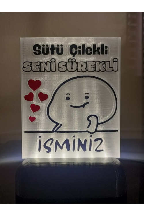 Kişiye Özel İsimli Hediyelik Kablolu Led Lamba - M11- Sütü Çilekli Seni Sürekli - Beyaz Işıklı