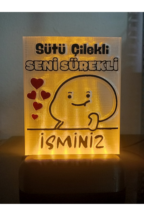 Kişiye Özel İsimli Hediyelik Kablolu Led Lamba - M11- Sütü Çilekli Seni Sürekli - Amber Işıklı