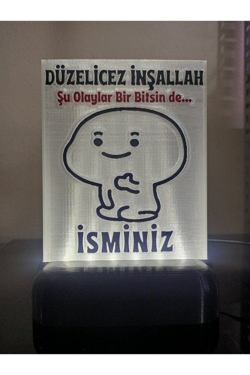 Kişiye Özel İsimli Hediyelik Kablolu Led Lamba - M18 - Düzelicez İnşallah - Beyaz Işıklı