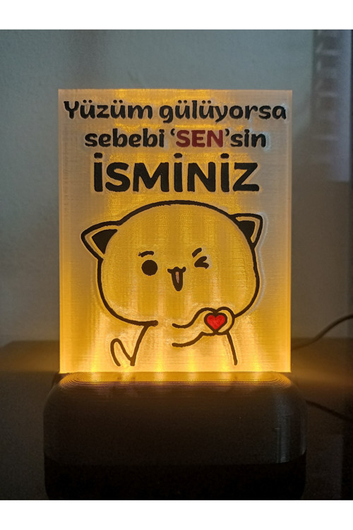 Kişiye Özel İsimli Hediyelik Kablolu Led Lamba - M15 - Yüzüm Gülüyorsa Sebebi Sensin - Amber Işıklı