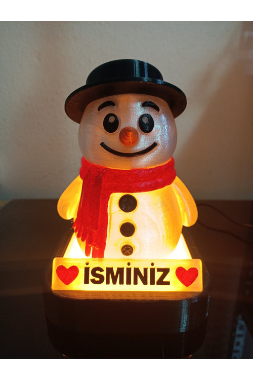 Kişiye Özel Hediyelik Isimli Kardan Adam Dekoratif Led Lamba - Adaptörlü - Amber Işıklı