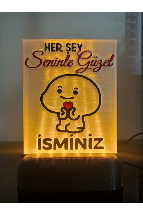 Kişiye Özel İsimli Hediyelik Kablolu Led Lamba - M16 - Her Şey Seninle Güzel - Amber Işıklı