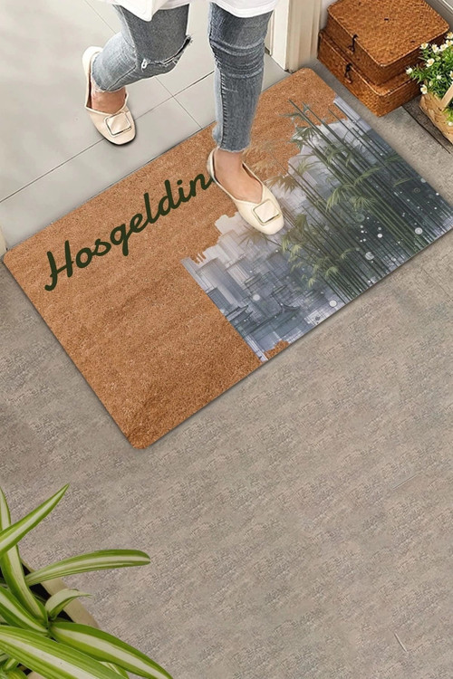 Metropol ve Bambu Temalı Hoş Geldiniz Kapı Önü Paspası 45x70cm