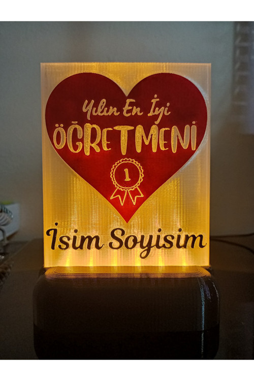 Öğretmene Hediyelik Isimli Dekoratif Led Lamba M3 - Kablolu Adaptörlü - Amber Led Işıklı