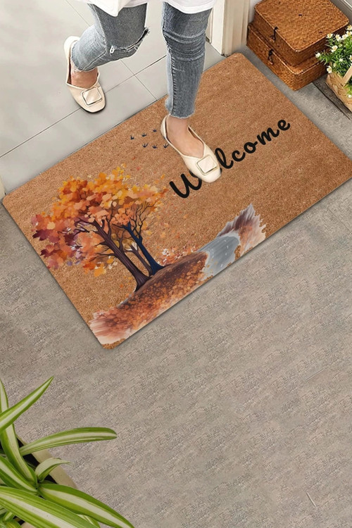 Ağaç ve Kuşlar Sonbahar Temalı Welcome Kapı Önü Paspası 45x70cm