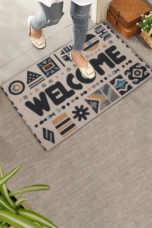 Geometrik Bohem Temalı Welcome Kapı Önü Paspası 45x70cm