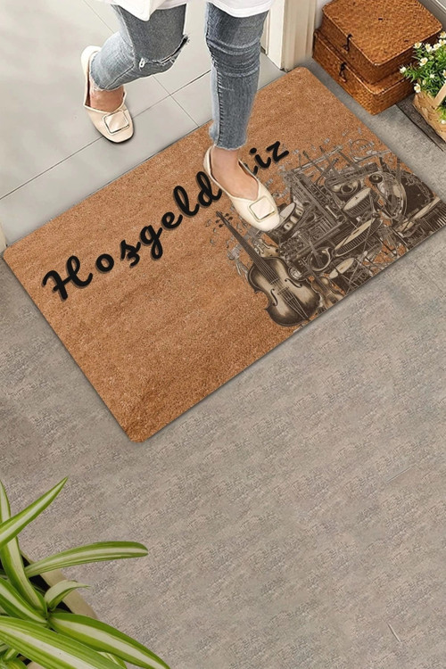 Viyola ve Baterili Hoş Geldiniz Kapı Önü Paspası 45x70cm