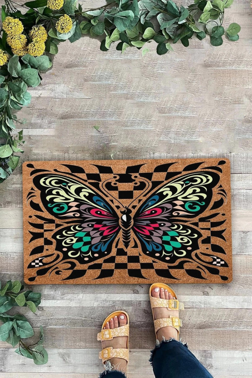 Damalı Kelebek Desenli Hoş Geldiniz Kapı Önü Paspası 45x70cm