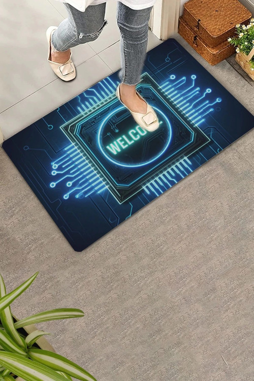 Neon Çip ve Devre Desenli Welcome Kapı Önü Paspası 45x70cm
