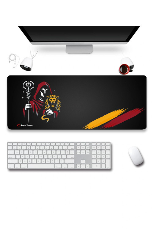 SonicTouch Aslan Muhafızı Sarı Kırmızı Dikişsiz Pürüzsüz Sıvı Geçirmez XXL Gamer Klavye Mousepad 40x