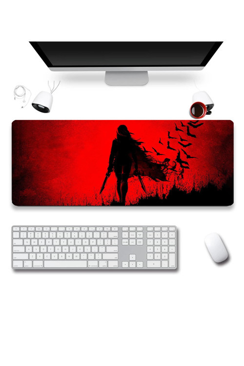 SonicTouch Crimson Siren Vampir Kadın Kırmızı Gamer Oyuncu Dikişsiz Sıvı Geçirmez Klavye Mouse Pad 3