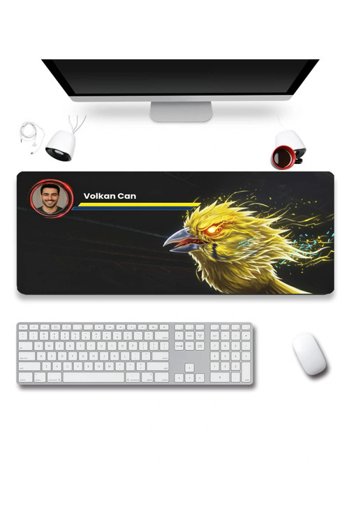 SonicTouch Kişiye isme Özel Kanarya Figürlü Sarı Lacivert Fotoğraflı XXL Dikişsiz Gamer Klavye Mouse