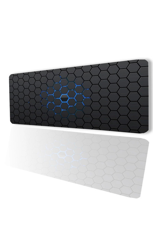 SonicTouch Mavi Siyah Altıgen Desenli Kaymaz Gaming Oyuncu Masaüstü Dikişsiz Klavye Mouse Pad 32x70C