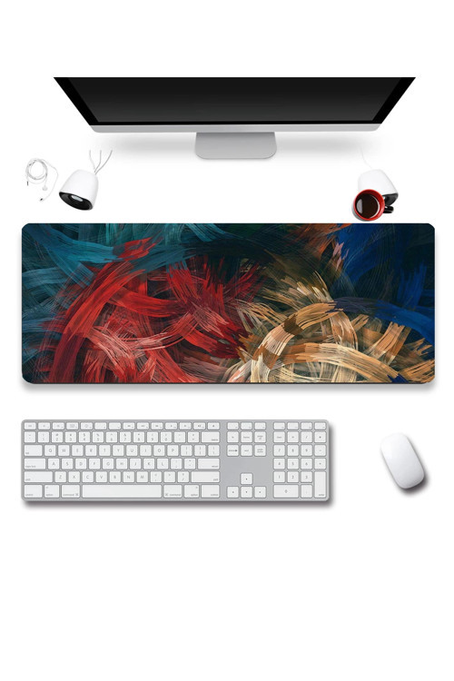 SonicTouch Soyut Renkli Çizgiler Gamer Oyuncu Dikişsiz Sıvı Geçirmez Klavye Mouse Pad 32x70Cm