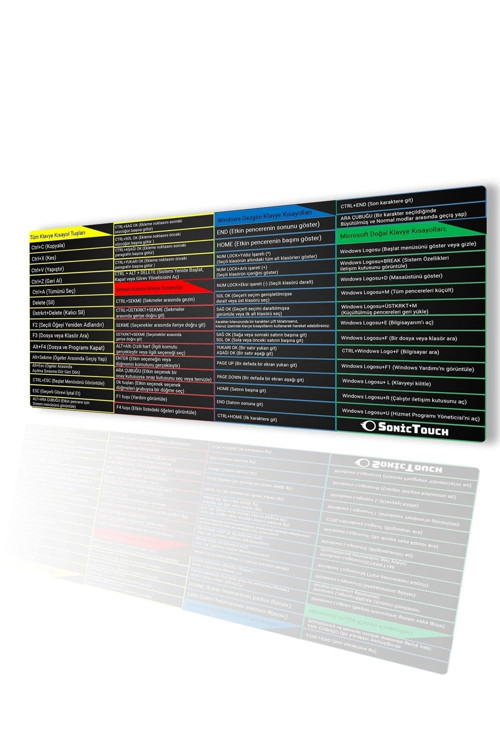 SonicTouch UltraGrand Windows Klavye Kısayol Tuşları Tablosu Referans Kılavuzu Xxl Klavye Mouse Pad