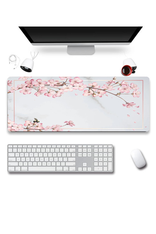 SonicTouch UltraGrand Bahar Dalları Gri Pembe Dikişsiz Xxl Gaming Oyuncu Masaüstü Klavye Mouse Pad 4
